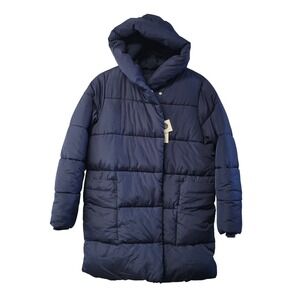 George Girls Navy Blue Hooded Puffer Jacket XL 14 16 Quilted Winter‎ Coat NEW